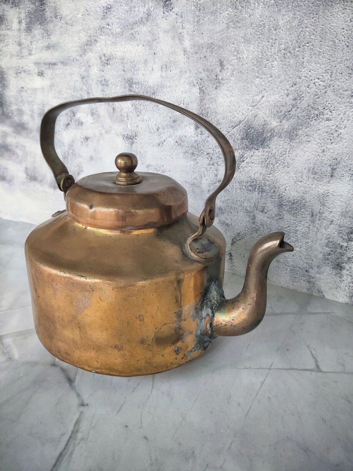 Antique Brass Tea Pot Kettle - Handcrafted Indian Vintage