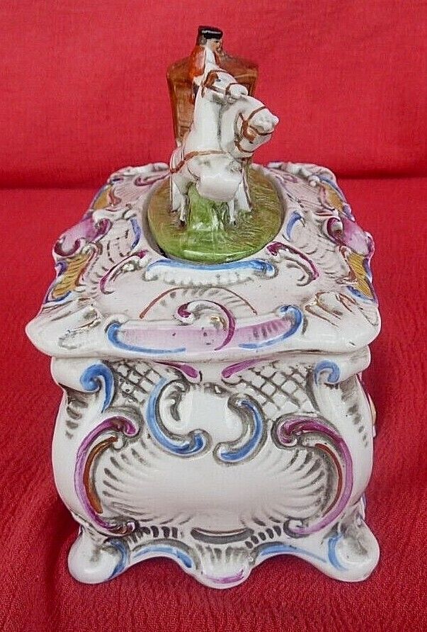 GERMAN Export Porcelain Trinket Box with Horse & Carriage