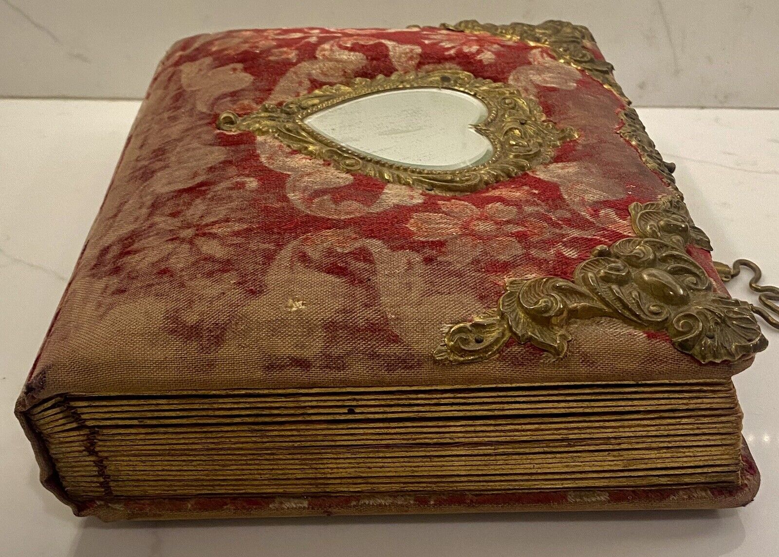 Victorian Photo Album Red Velvet Brass Latch Cabinet