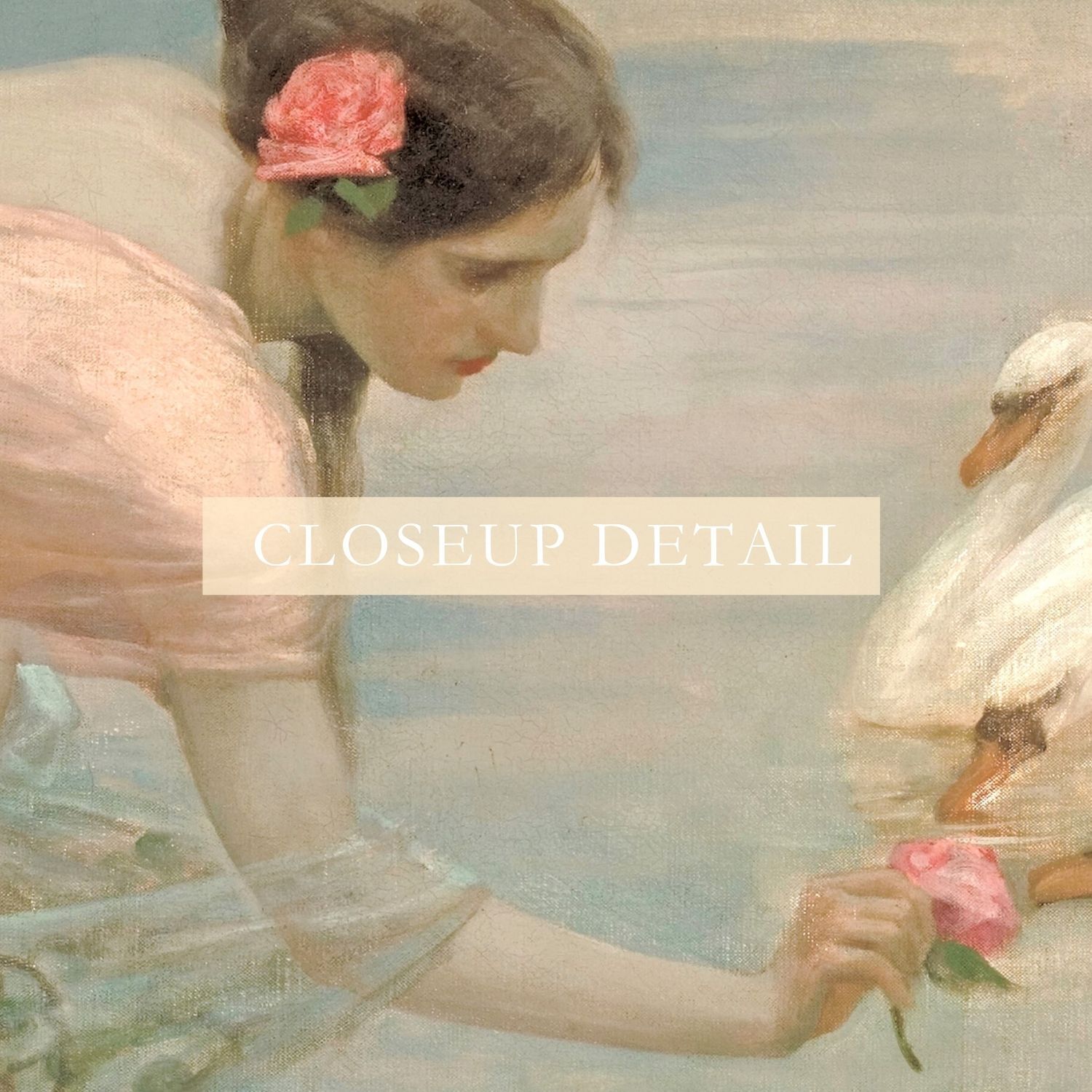 1800s Woman with Swan Vintage Giclee Print