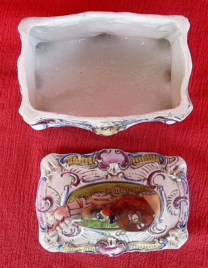 GERMAN Export Porcelain Trinket Box with Horse & Carriage