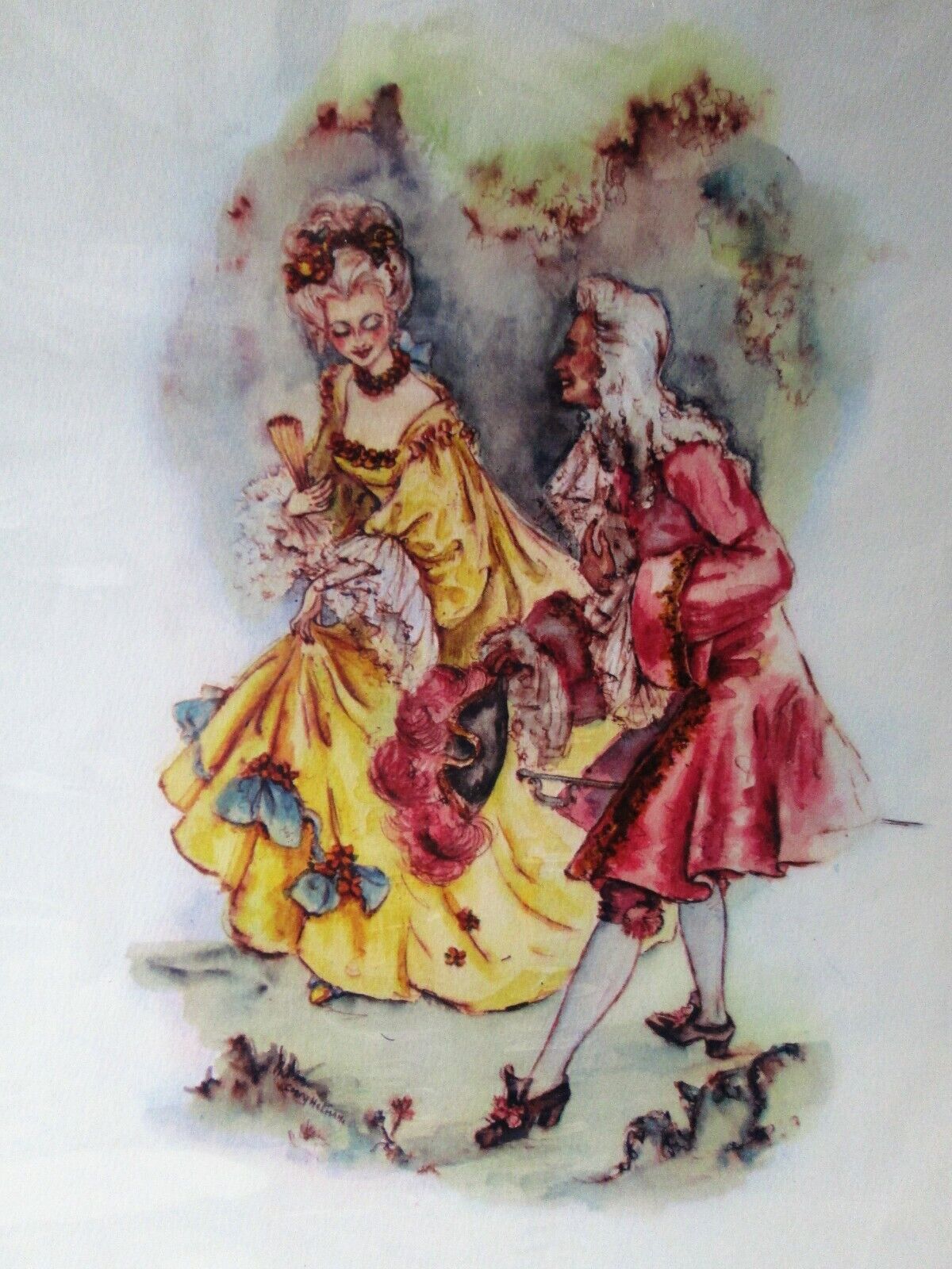 Vintage 1700's Courting Couple Decoupage Print Craft Frame