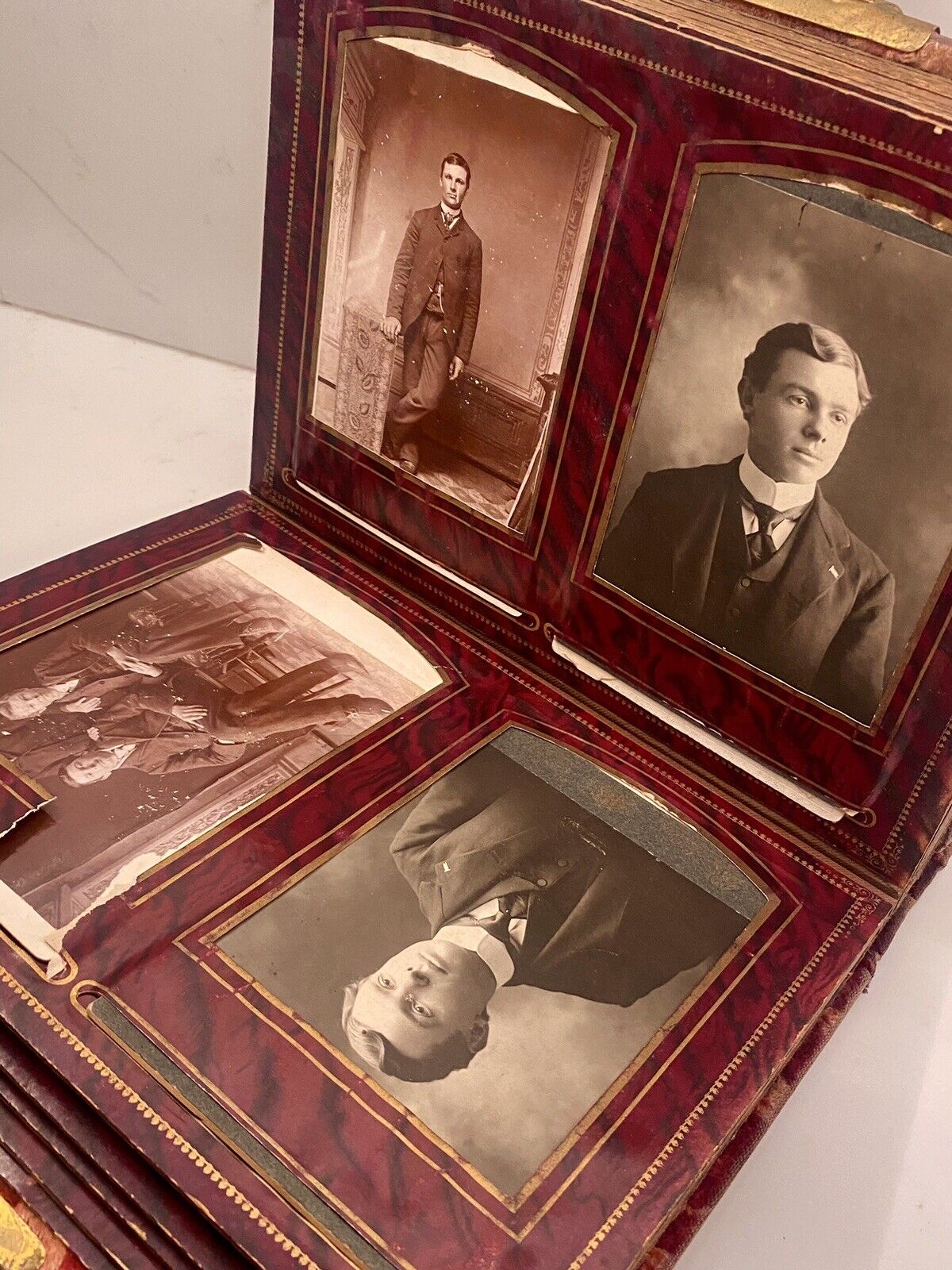 Victorian Photo Album Red Velvet Brass Latch Cabinet