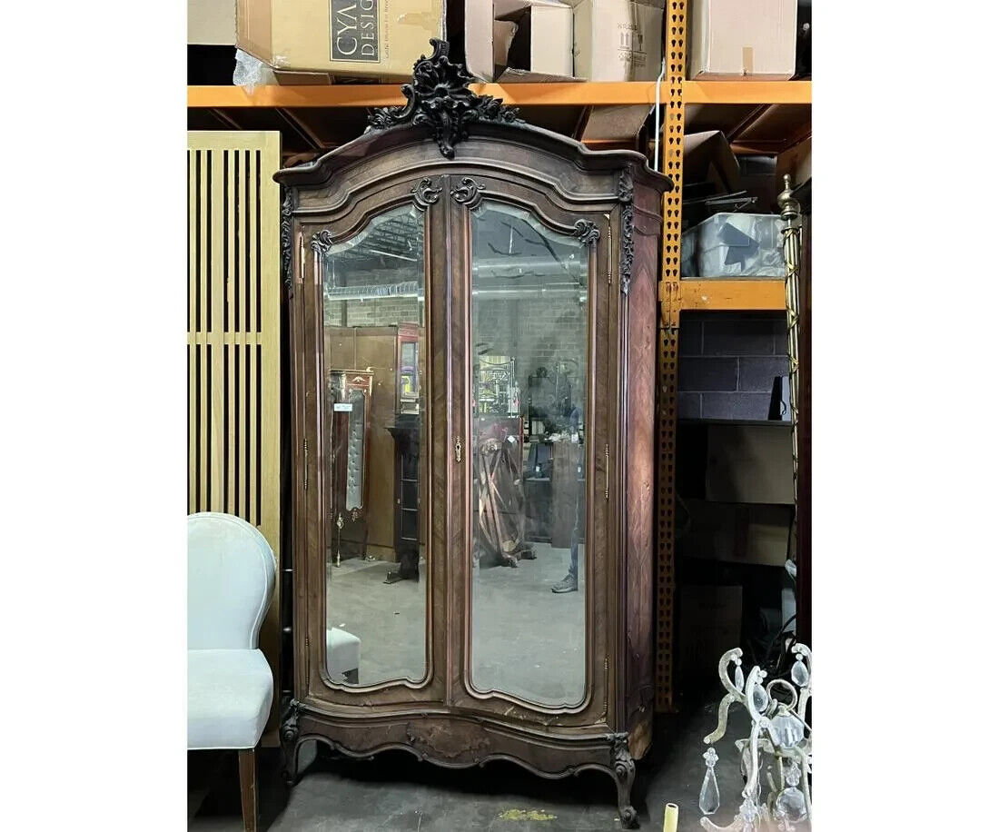 Louis XV Style Antique Mirrored Double Door Armoire