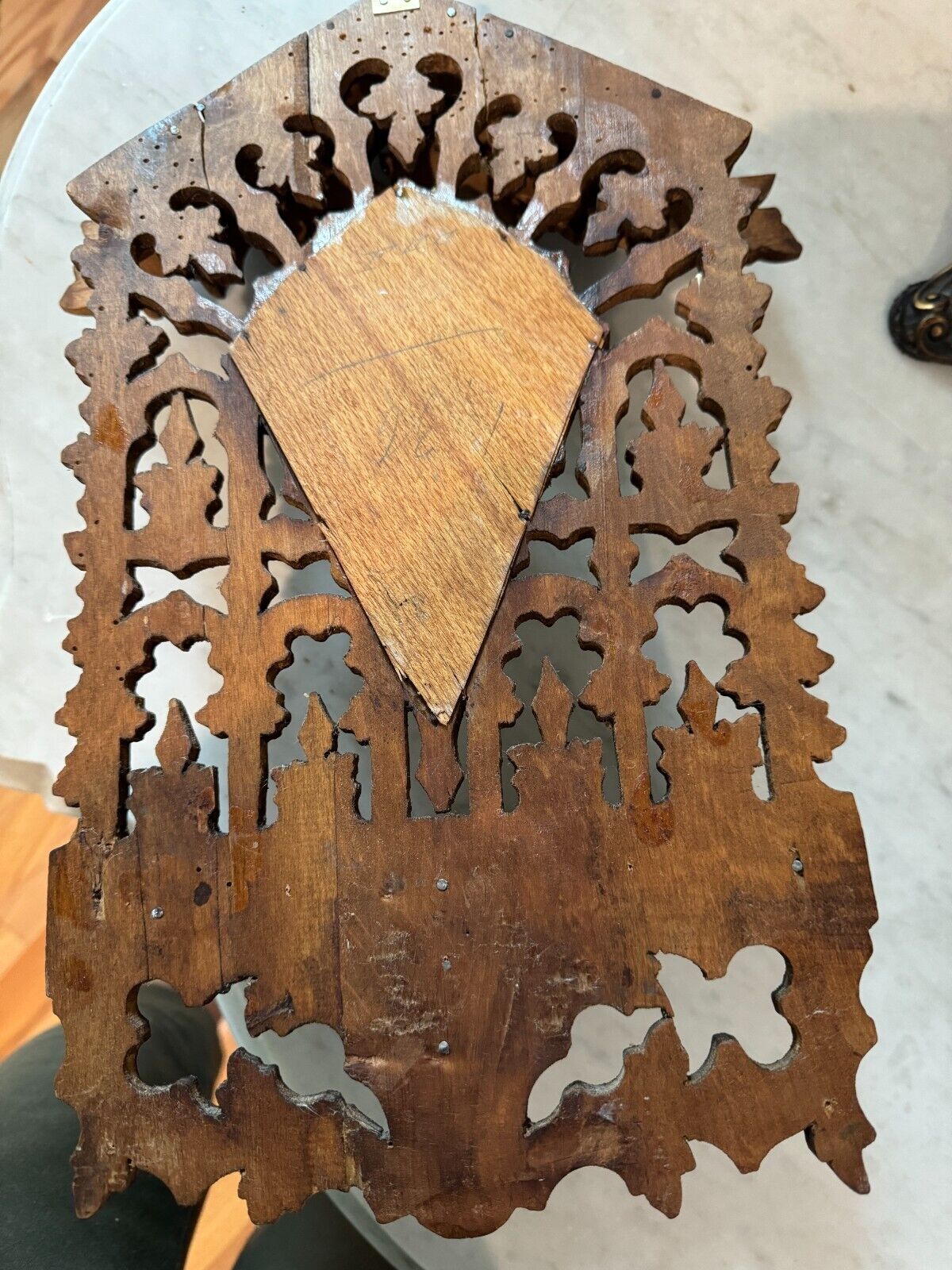 1800's Carved Black Forest Wall Shelf with Mirror