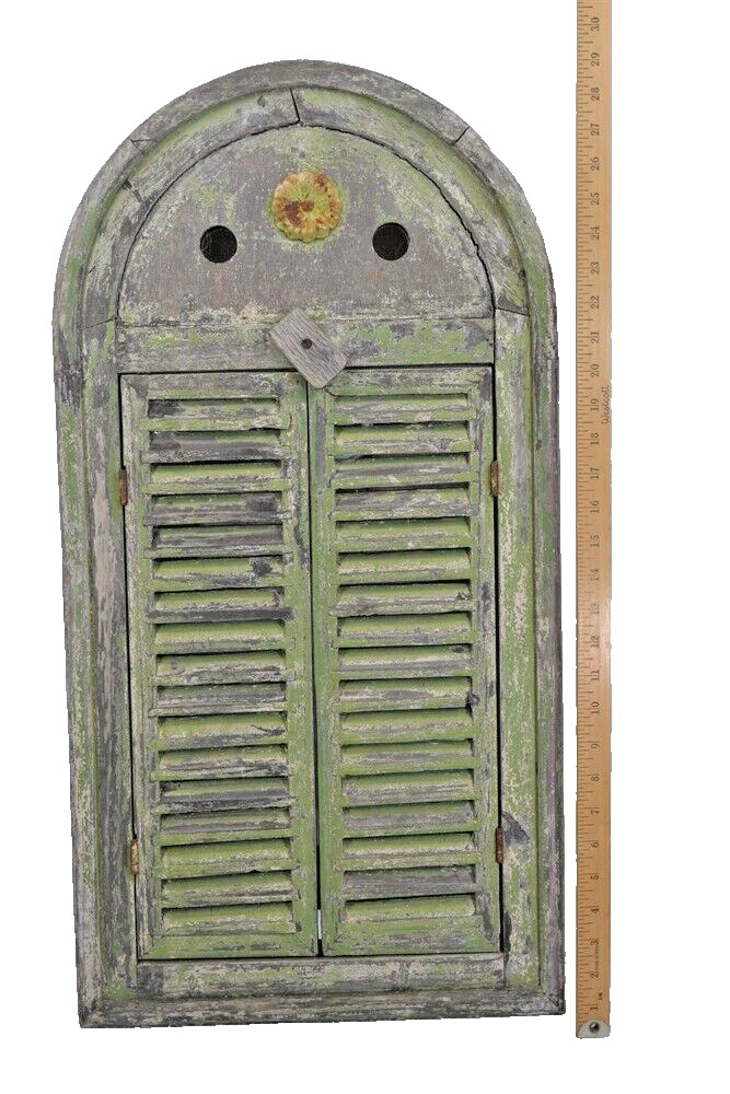 19th Century Architectural Arch Shutter Mirror - Green Grunge