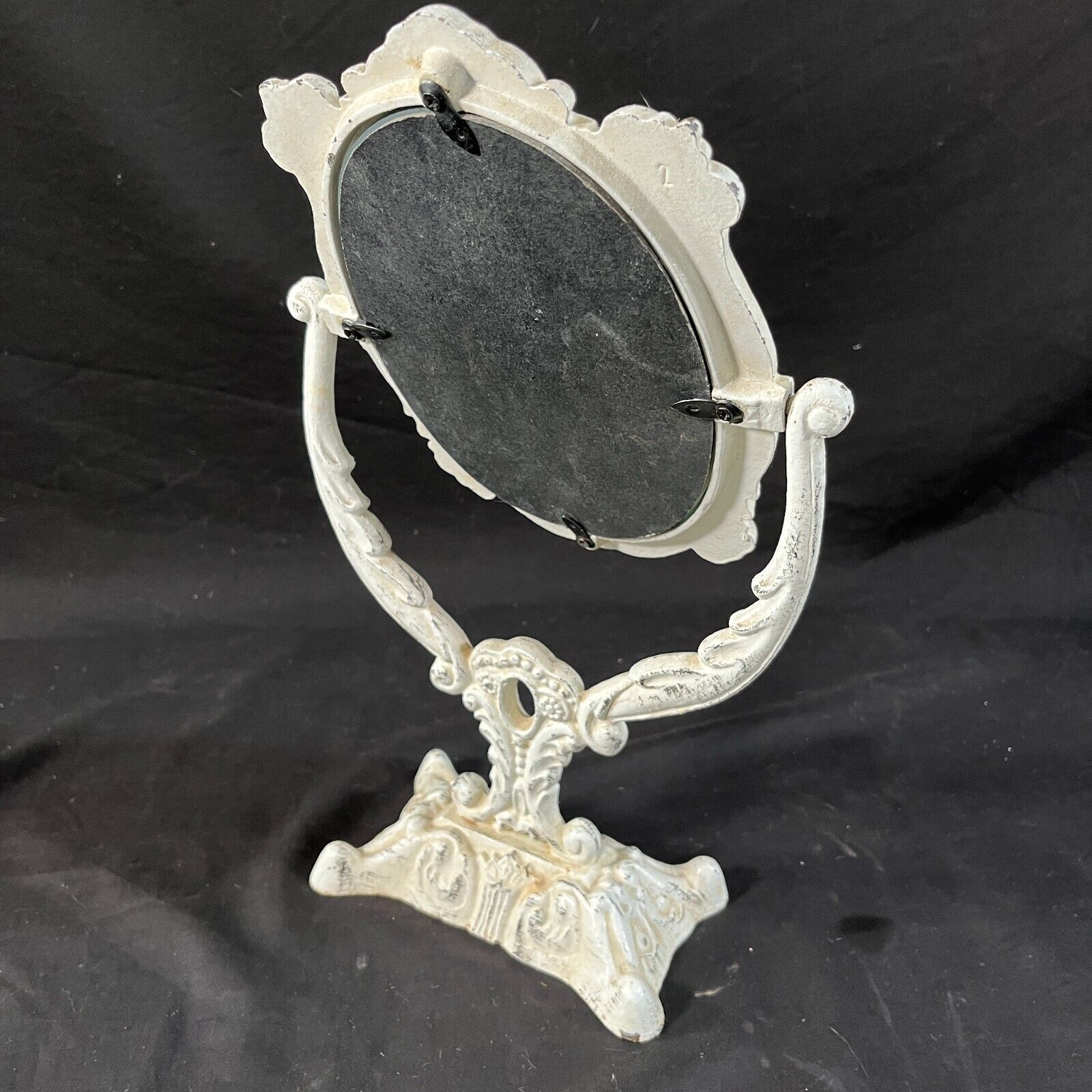 1800s cast iron tabletop mirror with swivel stand