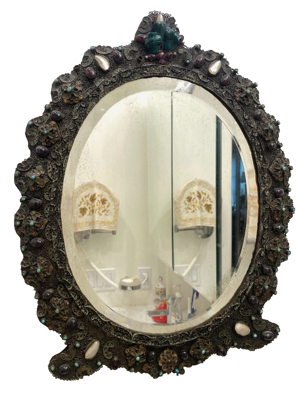 Vintage Tin Mirror with Jeweled Accents