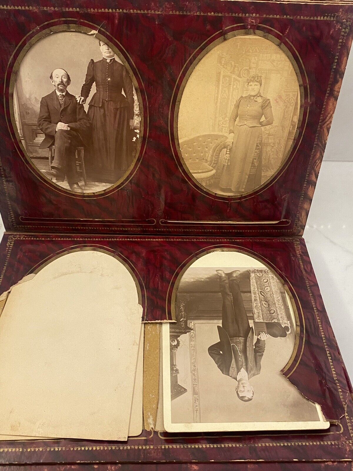 Victorian Photo Album Red Velvet Brass Latch Cabinet