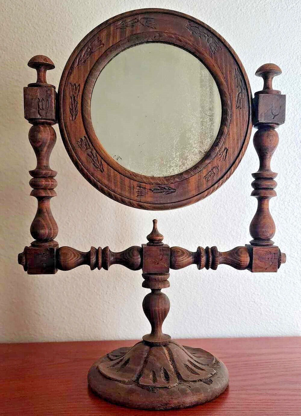 Antique Men's Walnut Pedestal Shaving Mirror circa 1900