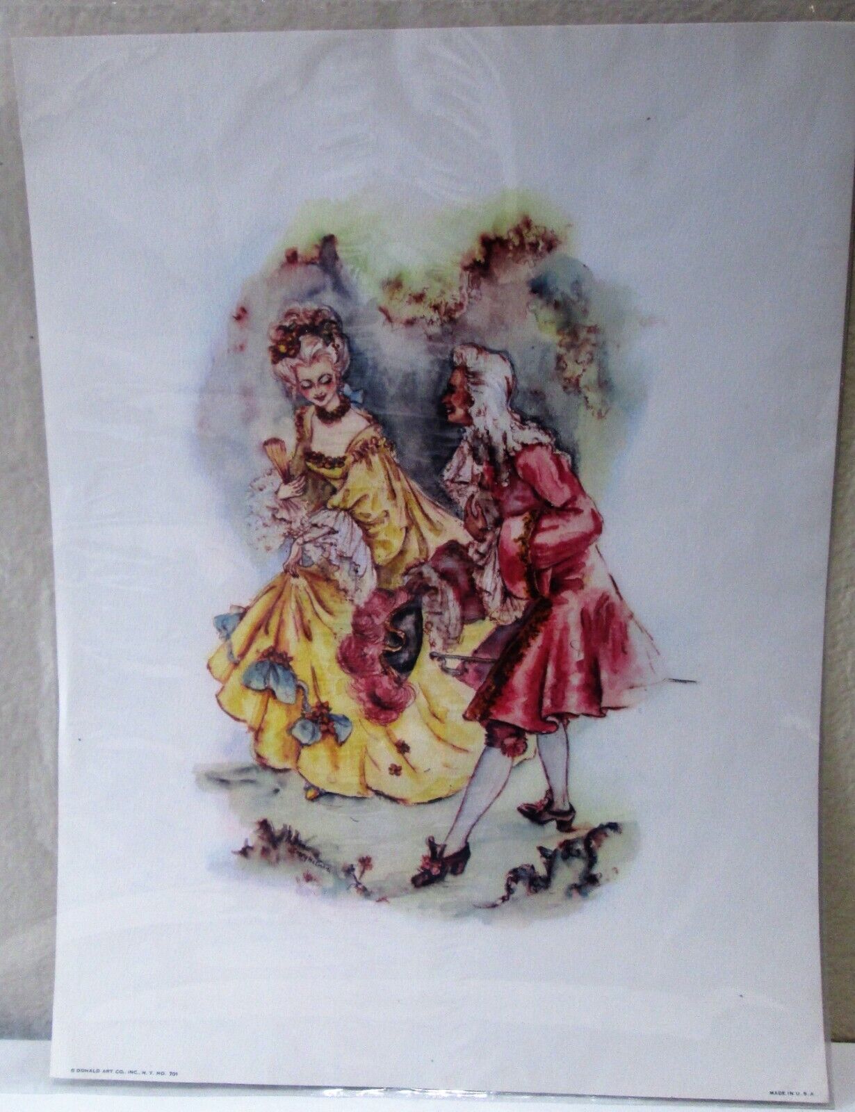 Vintage 1700's Courting Couple Decoupage Print Craft Frame