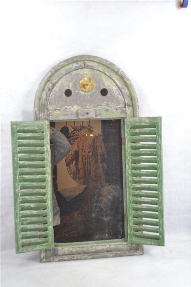 19th Century Architectural Arch Shutter Mirror - Green Grunge