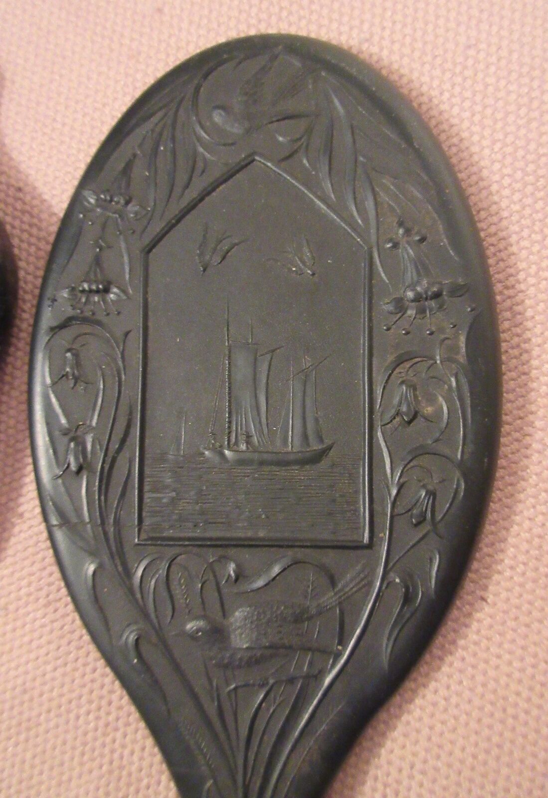 Antique 1800's Gutta Percha Silverplate Ornate Vanity Mirror