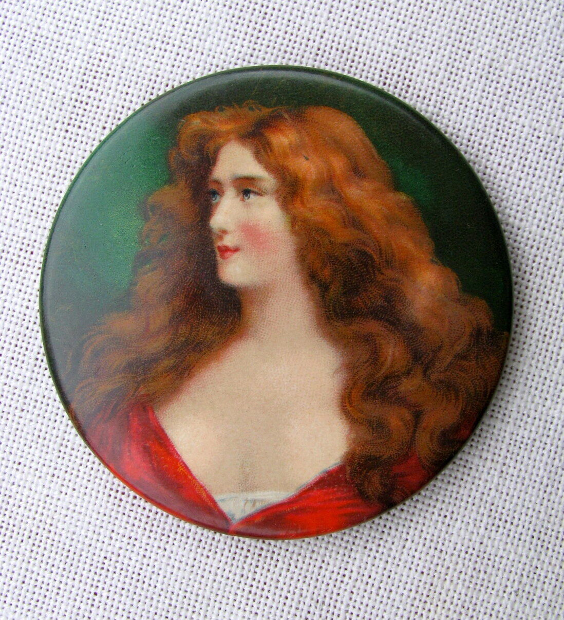 Early 1900s Antique Gentleman's Lady Round Pocket Mirror