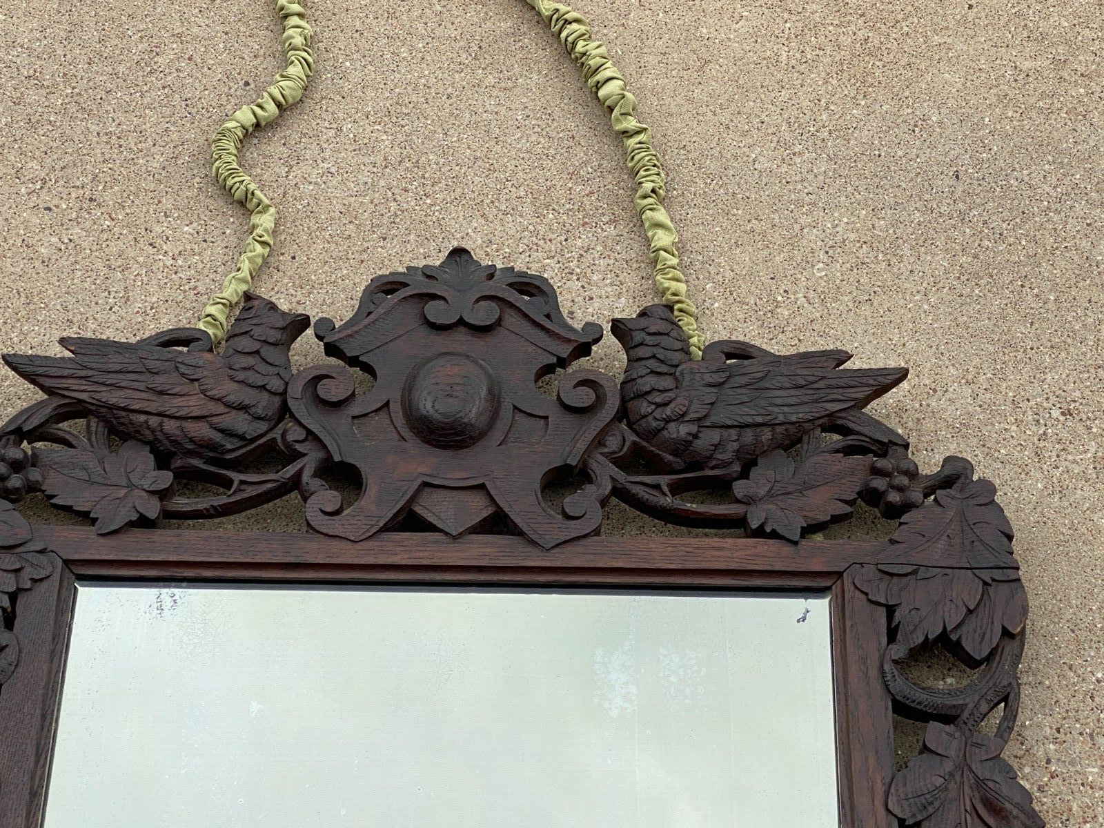 1800s Carved Wood Black Forest Large Mirror - Hunting Game Lodge
