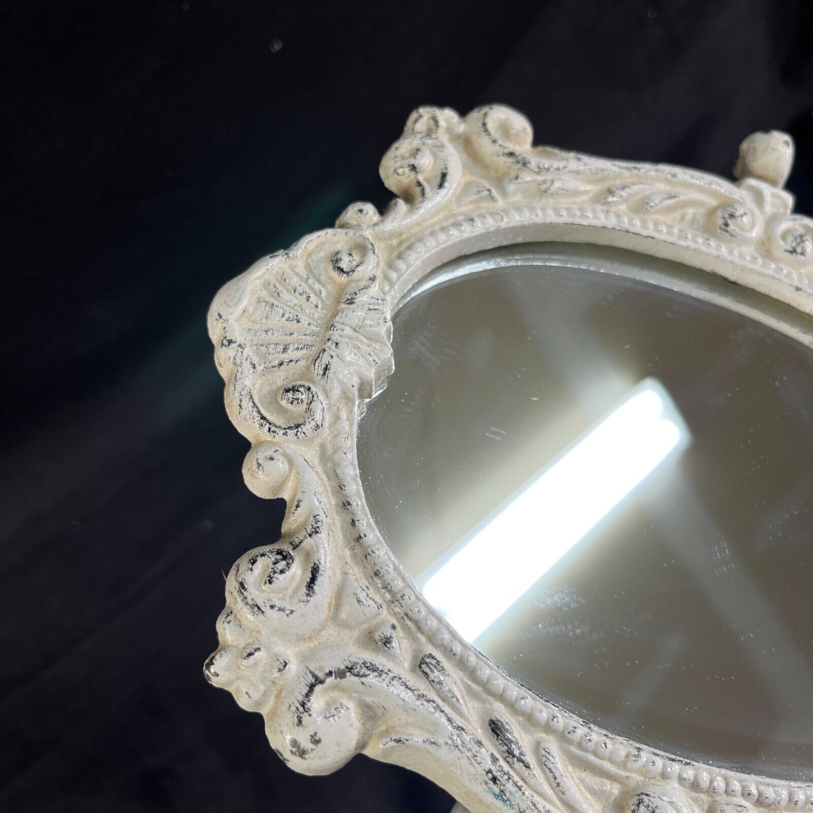 1800s cast iron tabletop mirror with swivel stand