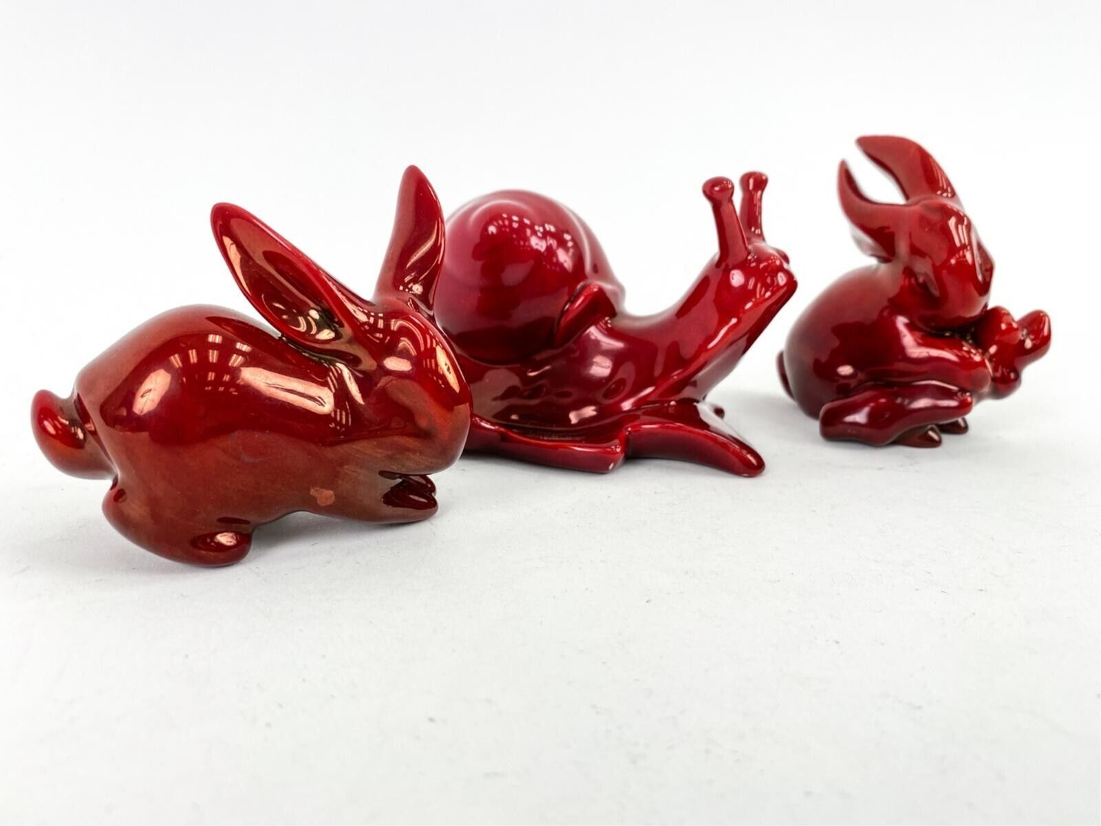 Late 1800's Zsonlay Pecs Red Porcelain Animal Figurines