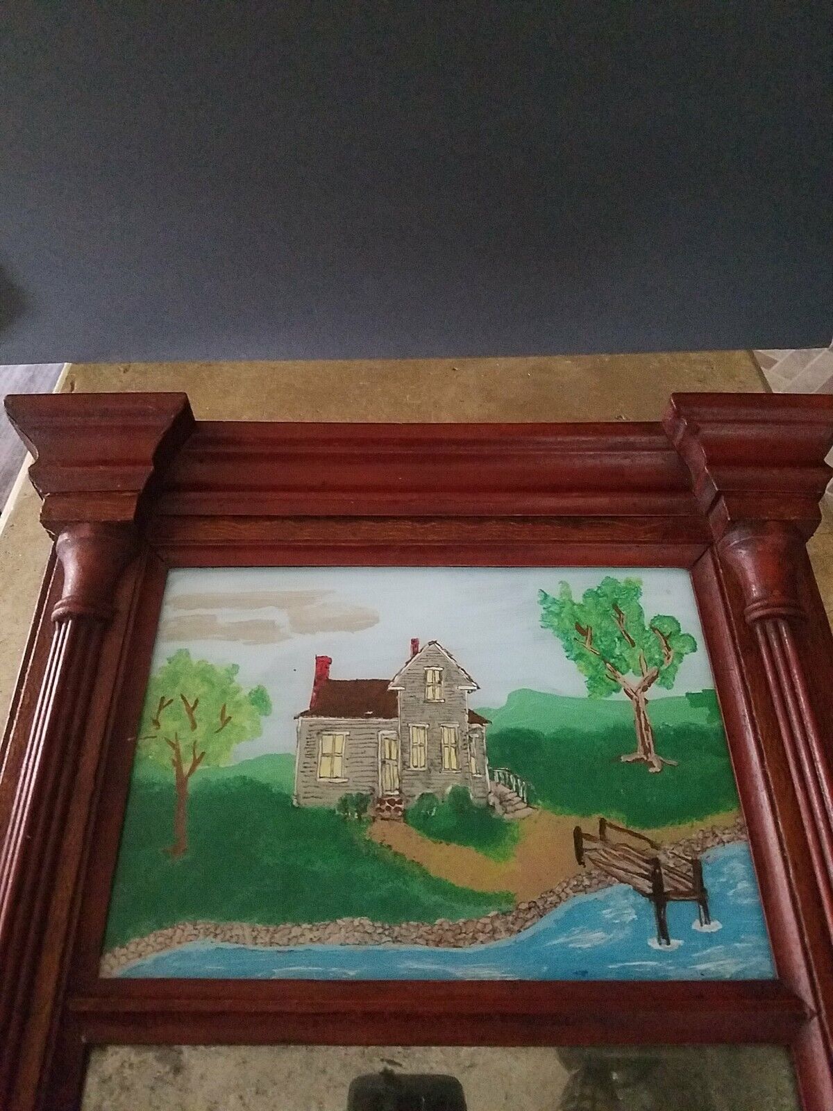 Federal Folk Art Mirror with Wood Frame, 26.5 x 15.5
