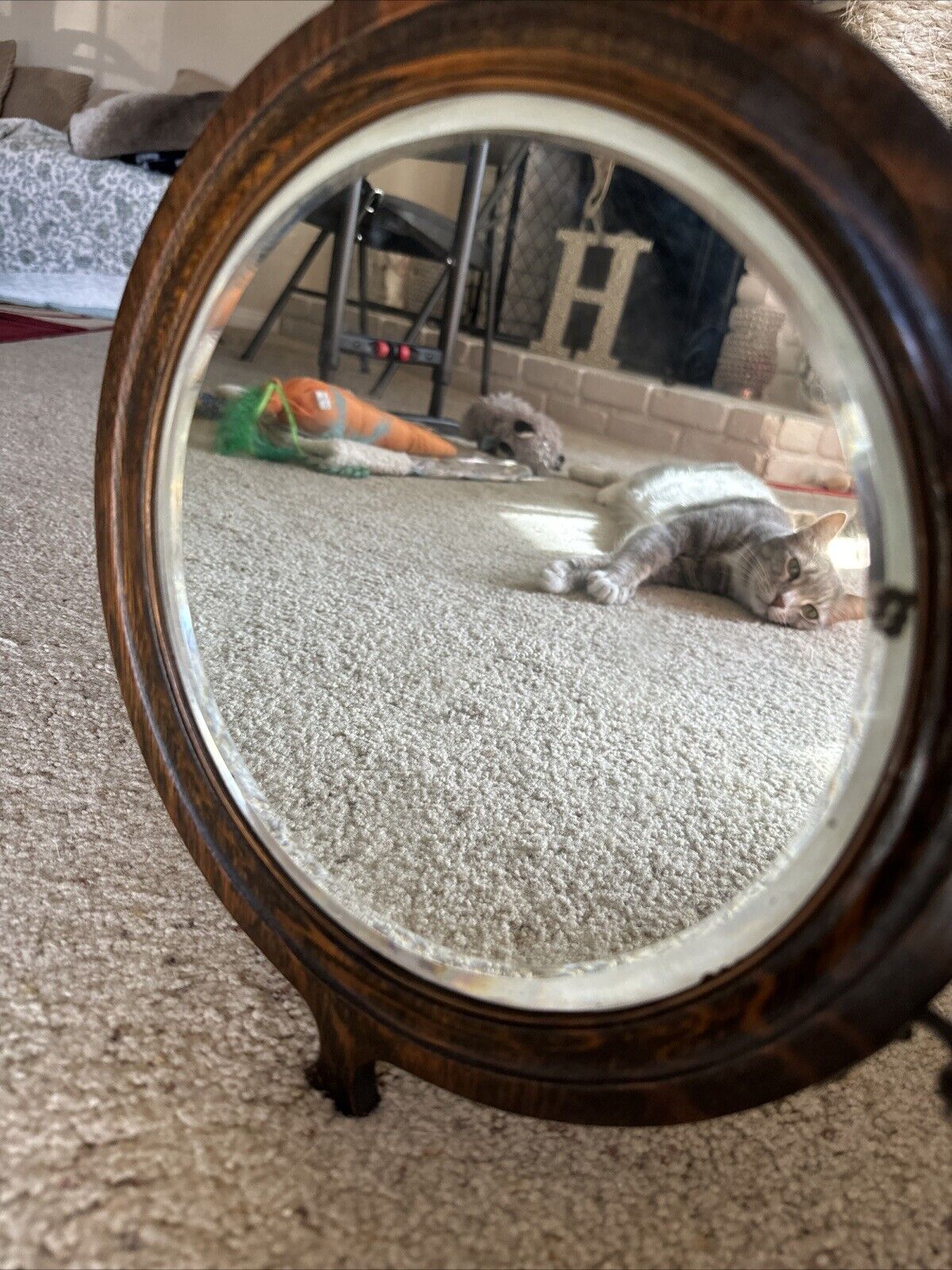 1800s-1900s Antique Wooden Tri-Folding Shaving Mirror