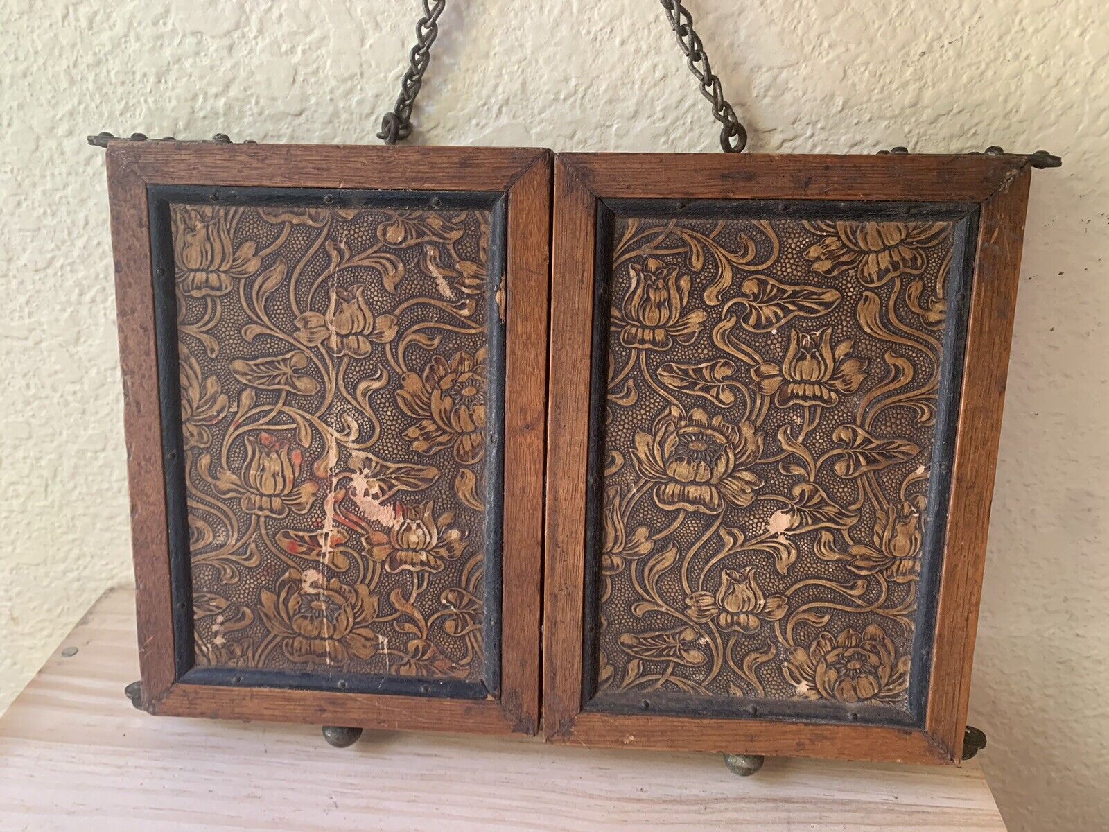 Art Nouveau Flowers Triptych Folding Shaving Mirror 1900