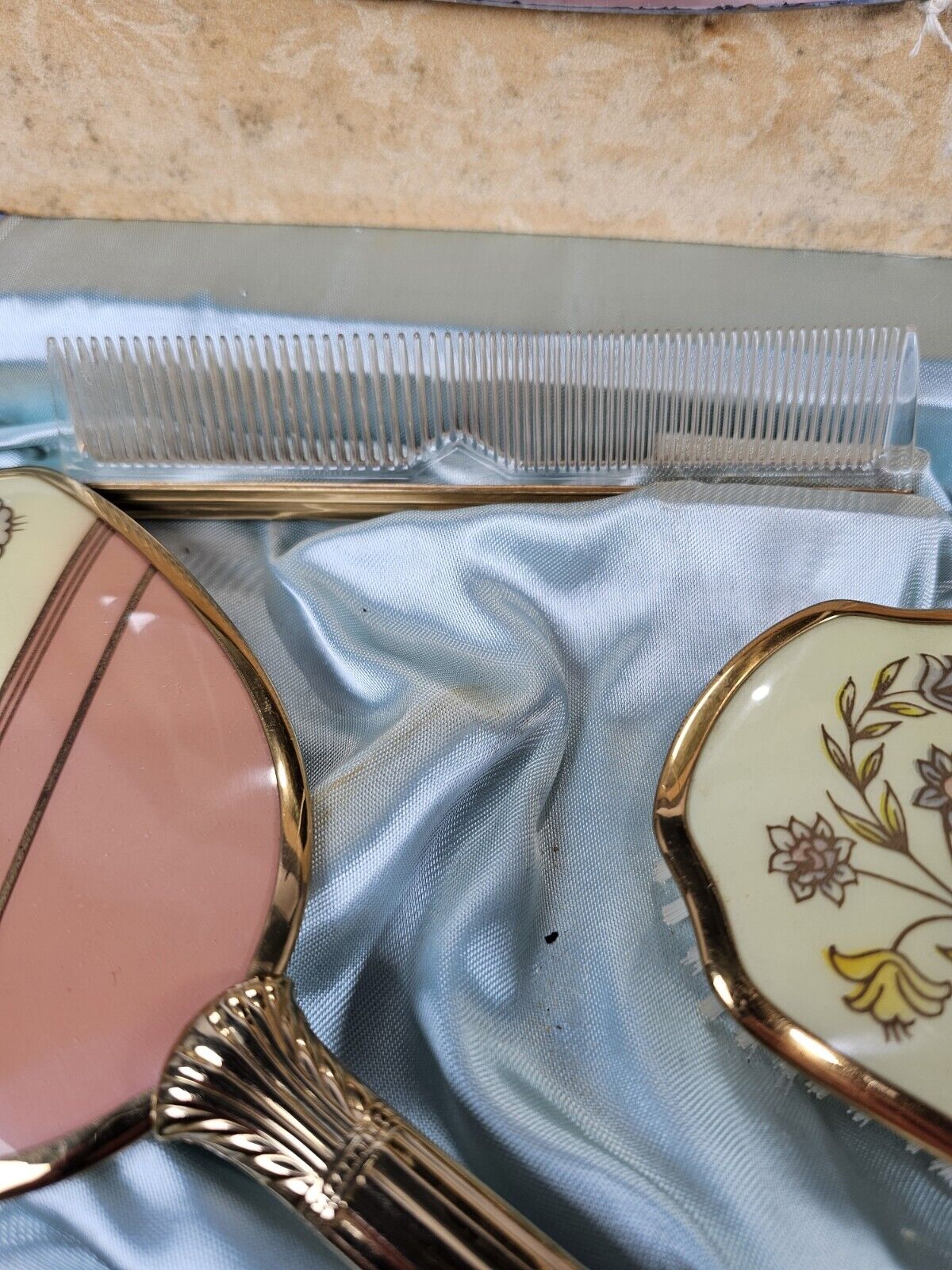 Floral Gold Tone Vanity Dresser Travel Set, 1900s