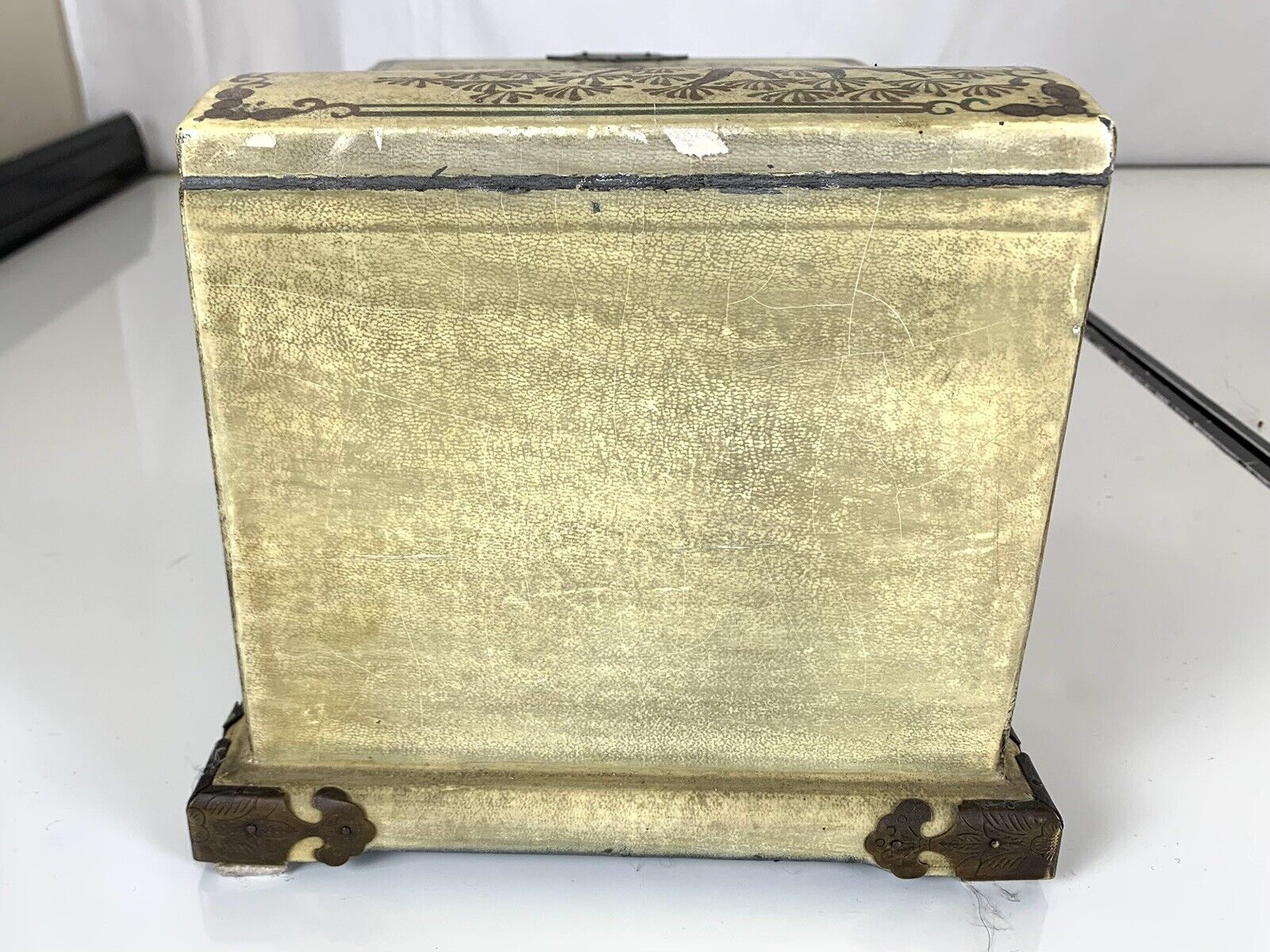1800s Chinese Calendar Makeup Jewelry Box with Folding Mirror