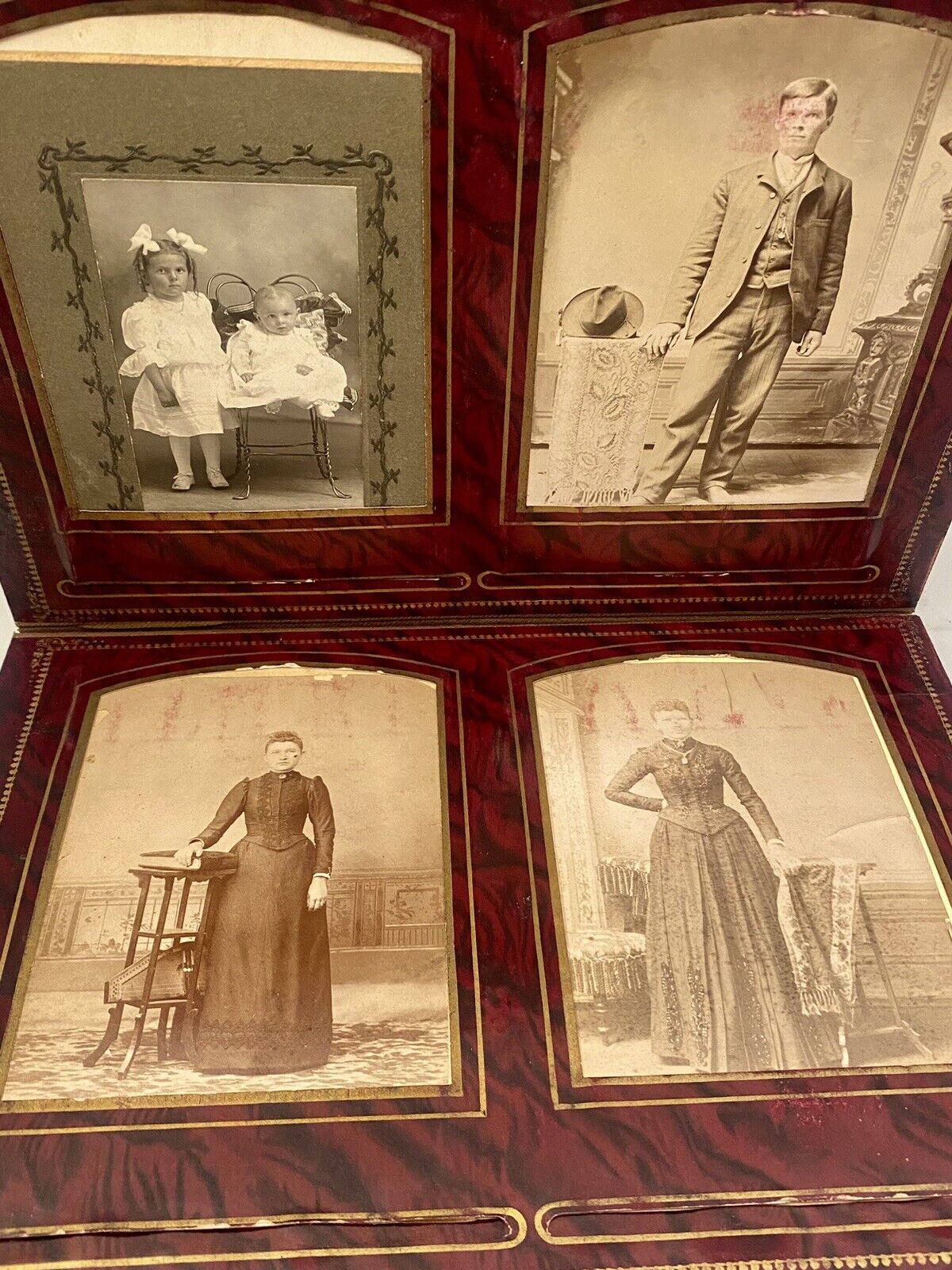 Victorian Photo Album Red Velvet Brass Latch Cabinet
