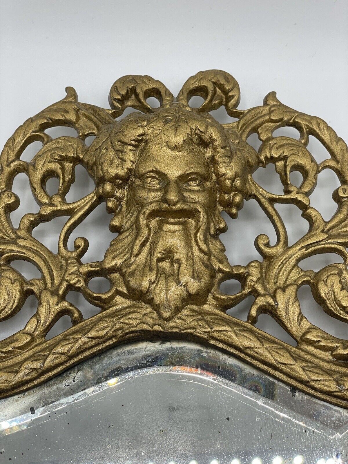 1800s Victorian Bronze Bacchus Bevel Edge Mirror Candlelit
