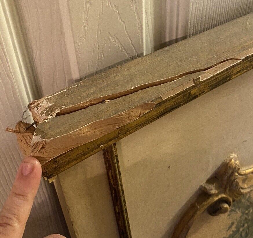 French Painted Trumeau Wall Fireplace Mirror Hand-Painted Gilt