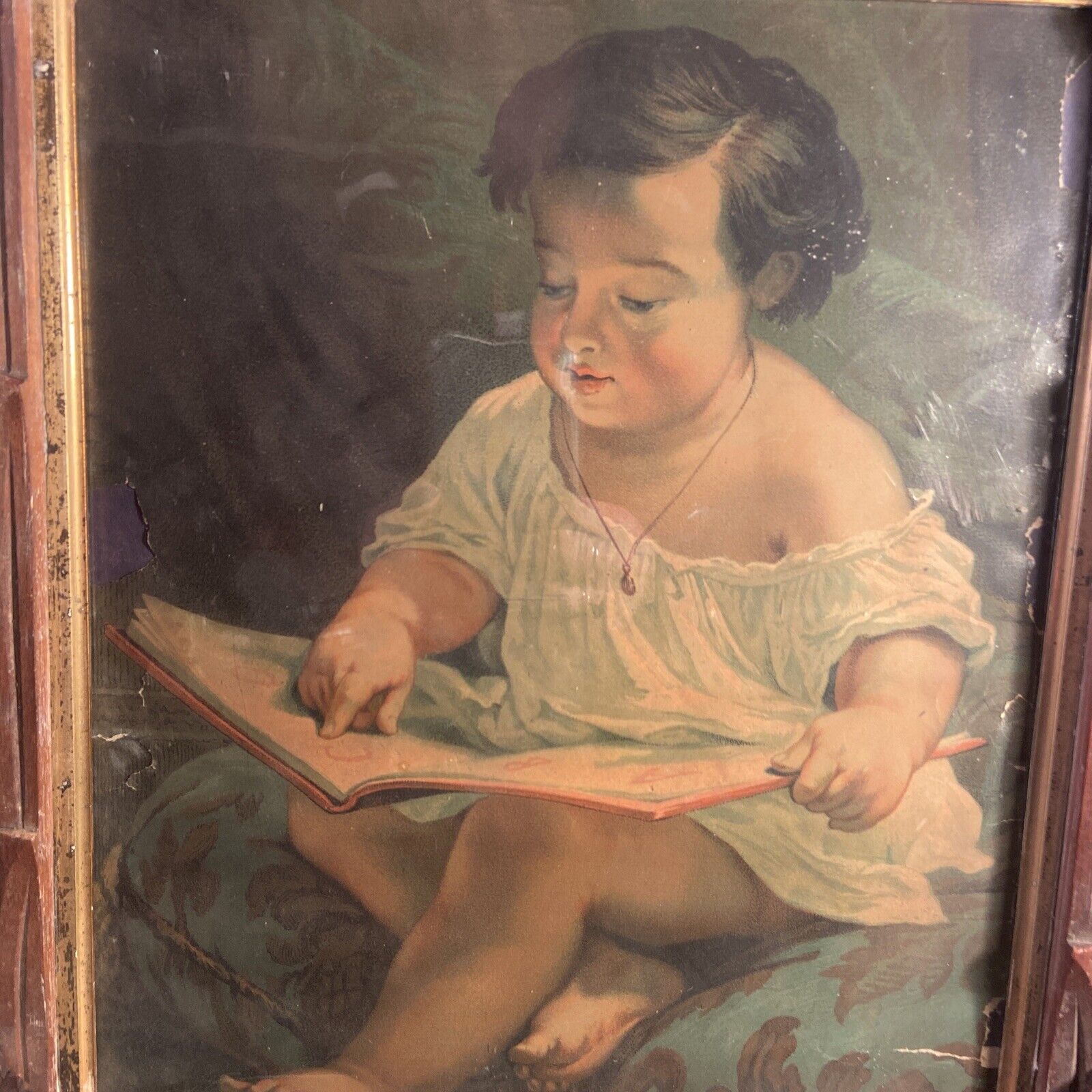 1800's Antique Print in Black Forest Wood Frame