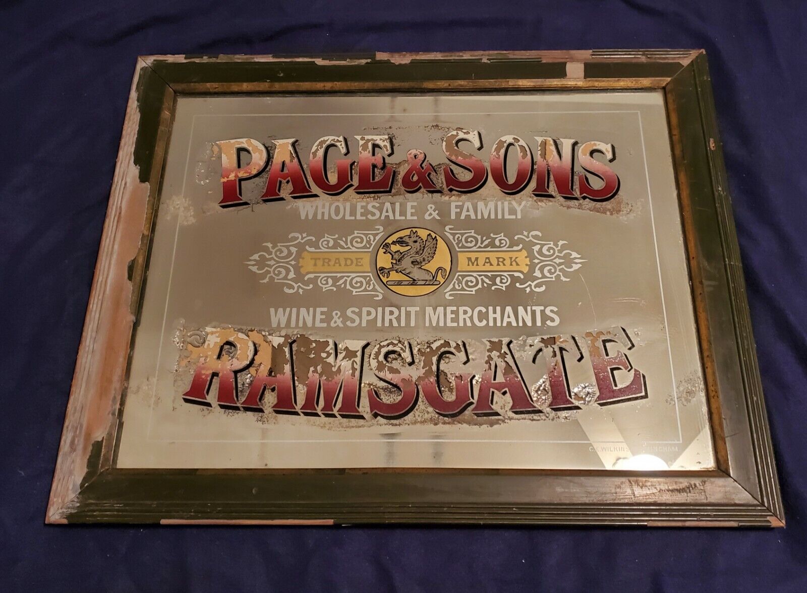 Antique 1800's Page & Sons Liquor Mirror Sign