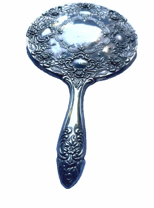 19th Century Victorian Silver Hand Mirror with Ornate Foliat