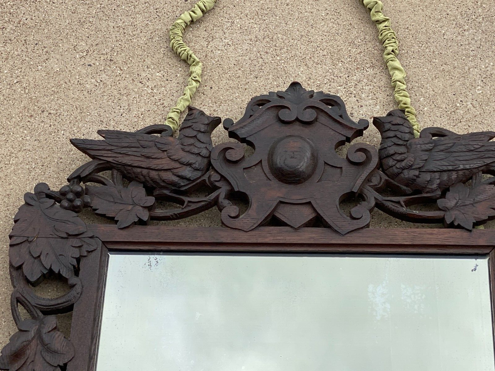 1800s Carved Wood Black Forest Large Mirror - Hunting Game Lodge