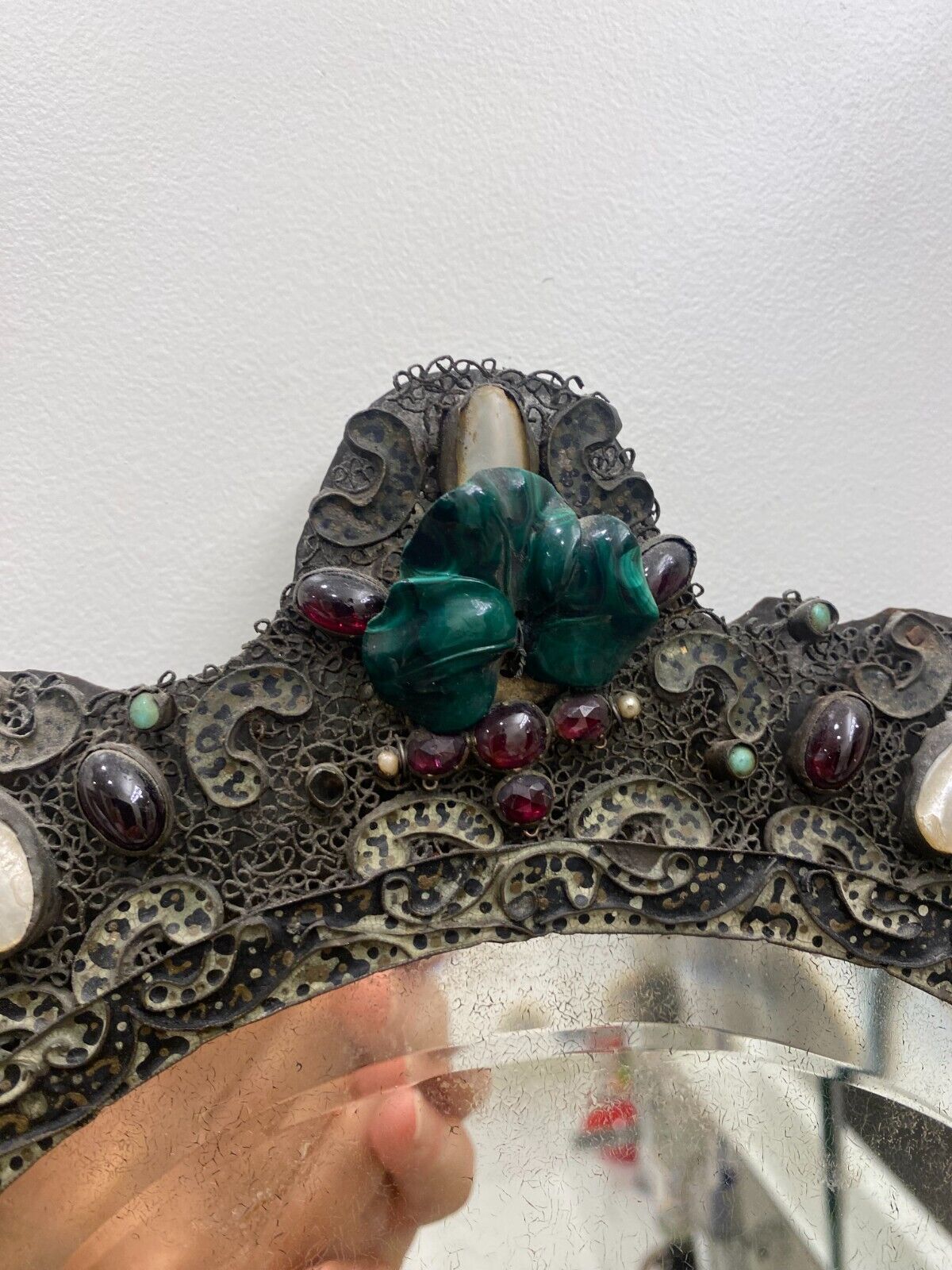 Vintage Tin Mirror with Jeweled Accents