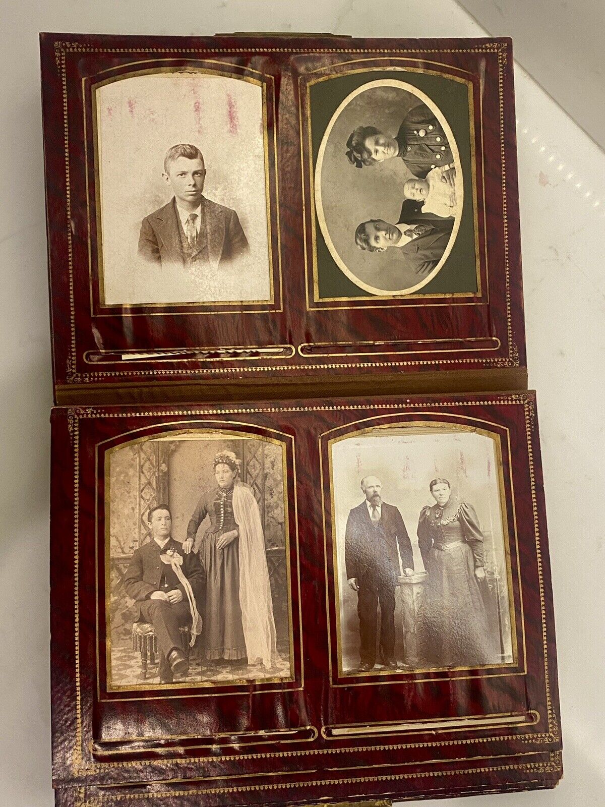 Victorian Photo Album Red Velvet Brass Latch Cabinet