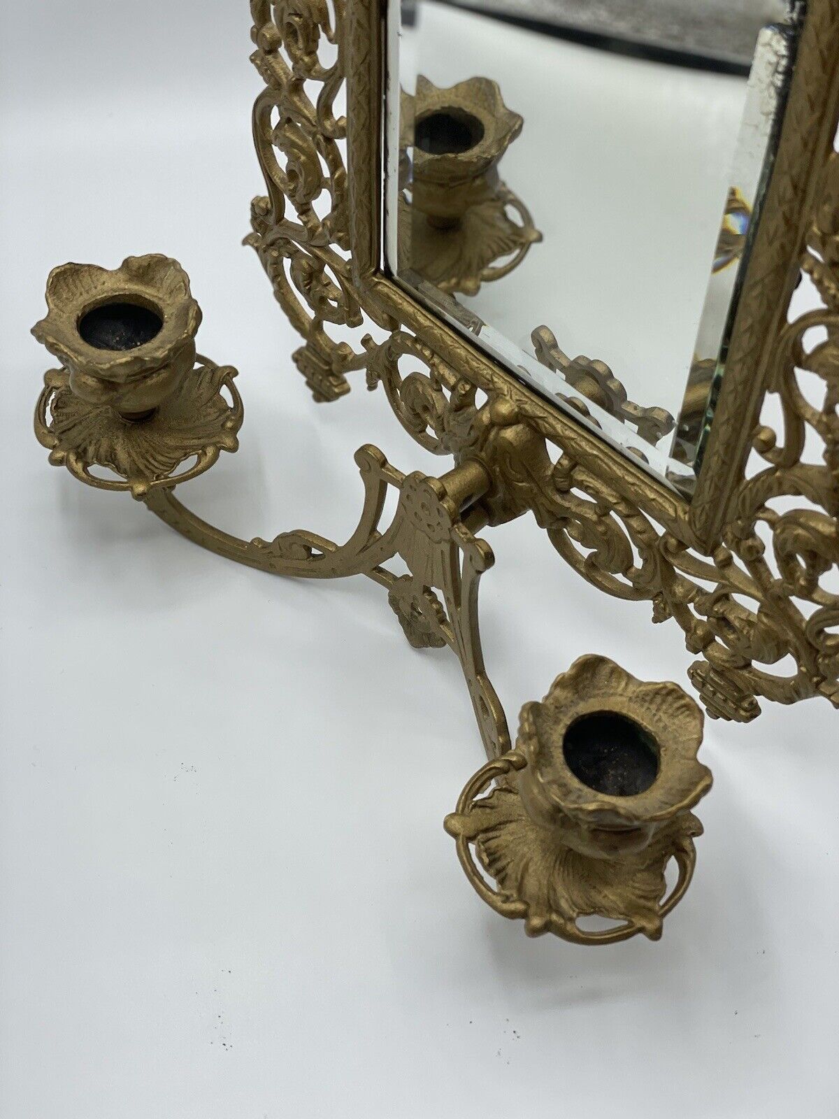 1800s Victorian Bronze Bacchus Bevel Edge Mirror Candlelit