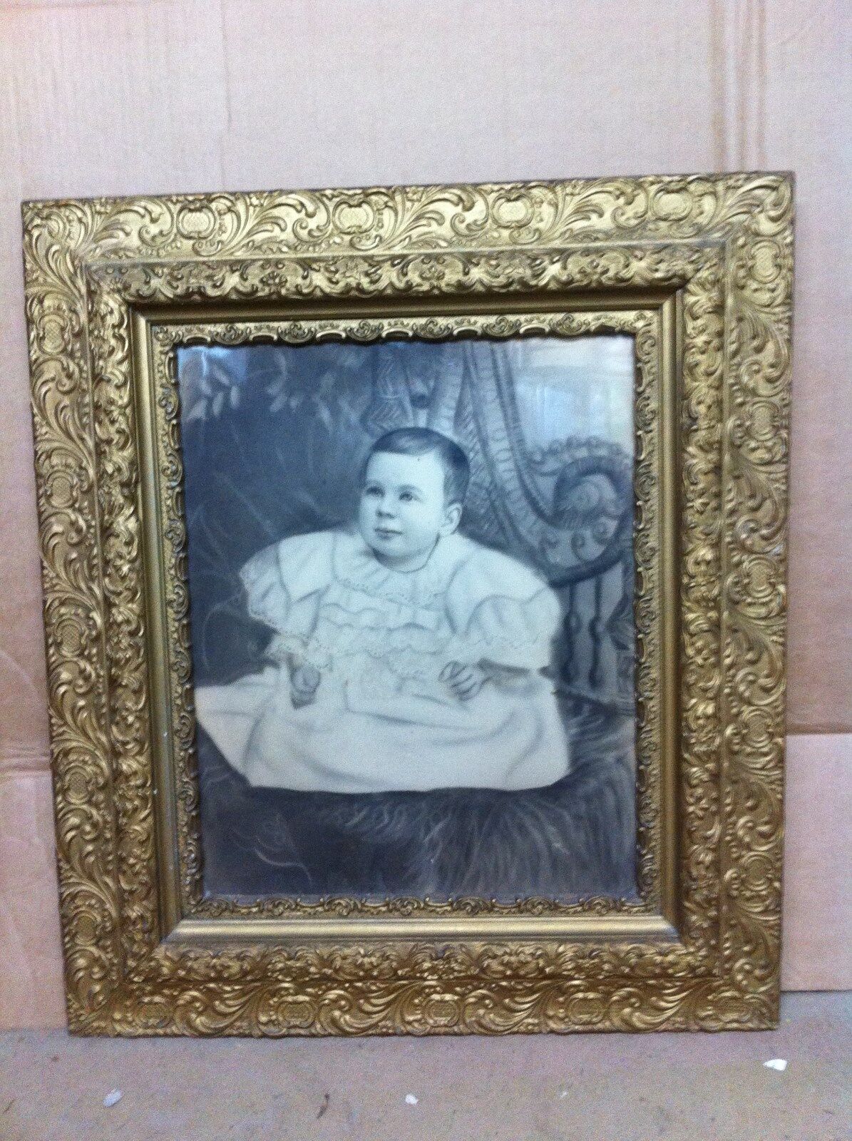 1800s wood pressed carved Gold Guild Picture Frame