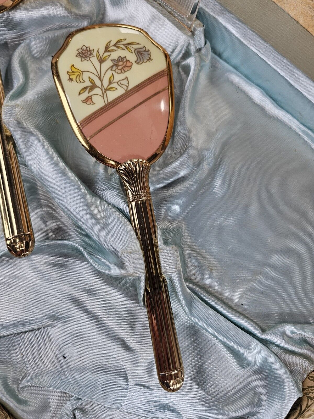 Floral Gold Tone Vanity Dresser Travel Set, 1900s
