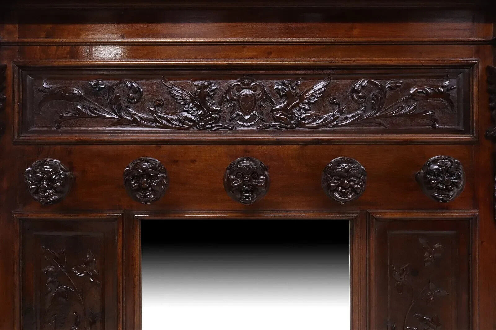 Italian Renaissance Revival Mirrored Walnut Hall Tree 1800s