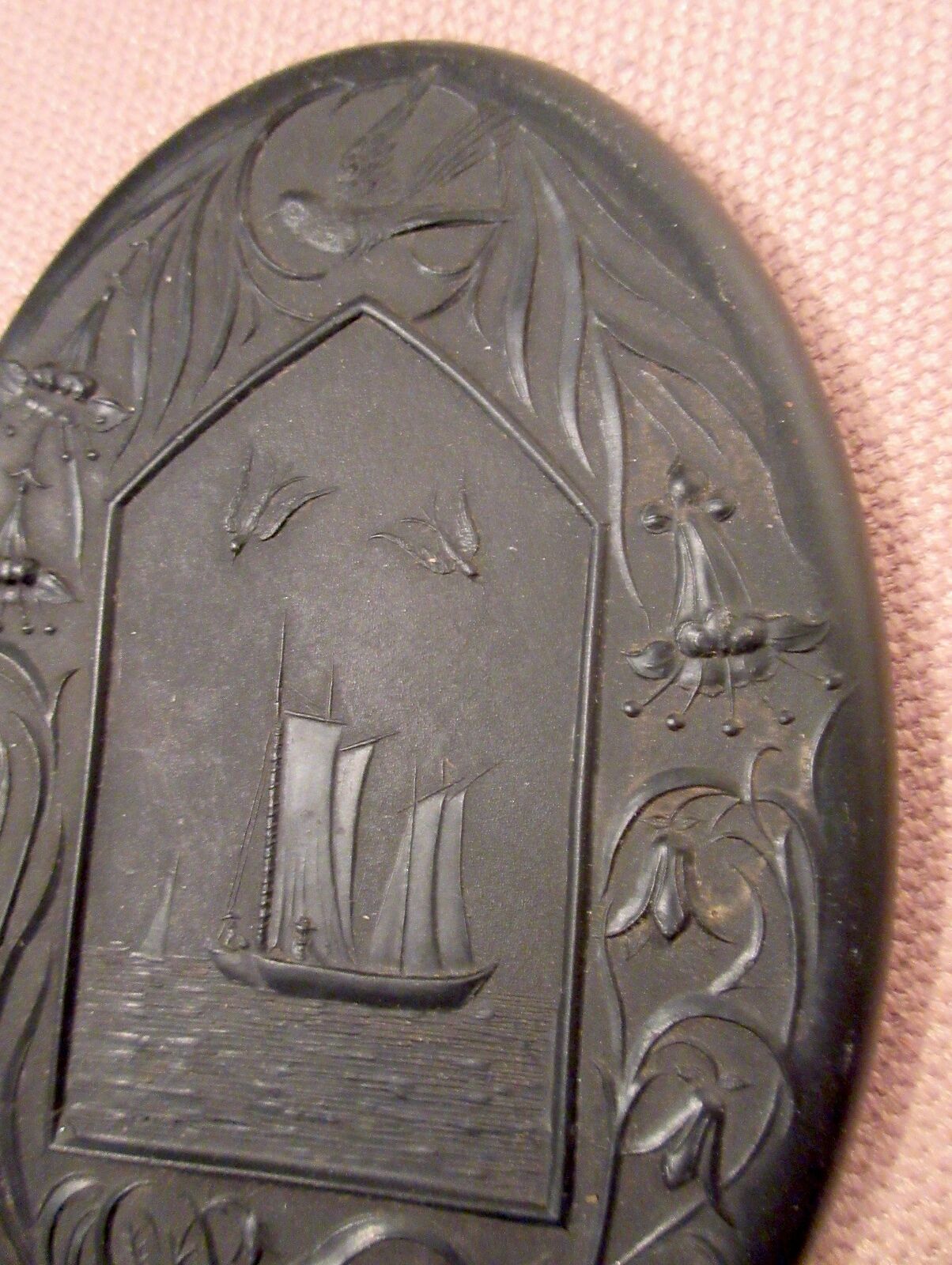 Antique 1800's Gutta Percha Silverplate Ornate Vanity Mirror