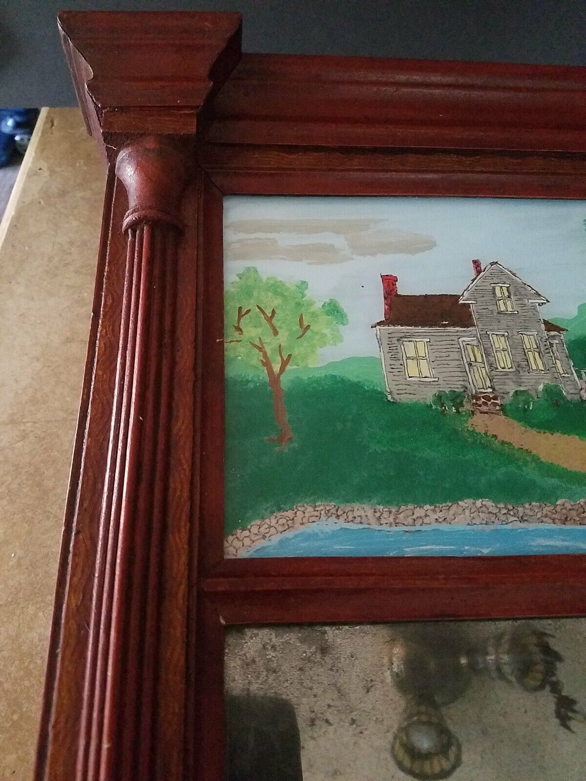 Federal Folk Art Mirror with Wood Frame, 26.5 x 15.5