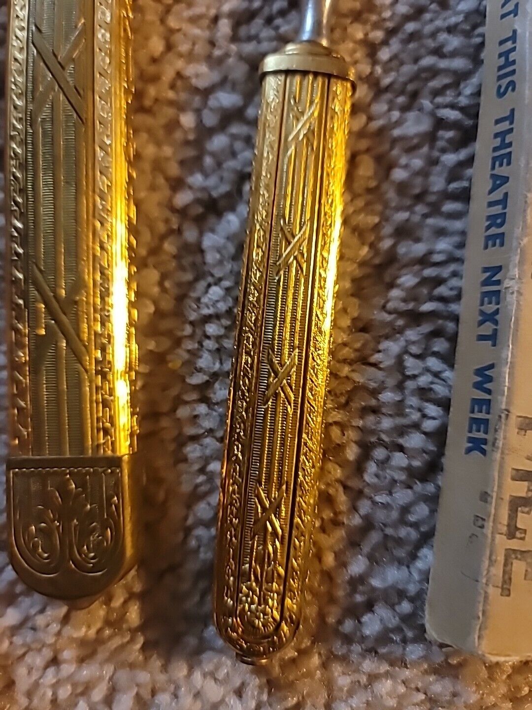 1900s Goldtone Brass Vanity Set: Mirror, Hairbrush, Nail File
