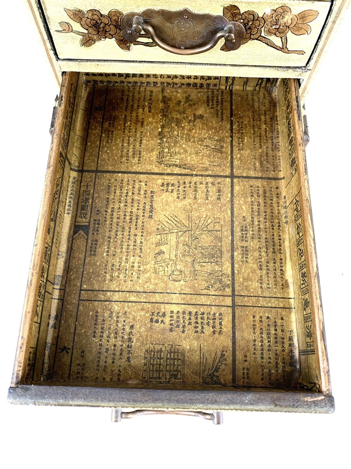 1800s Chinese Calendar Makeup Jewelry Box with Folding Mirror