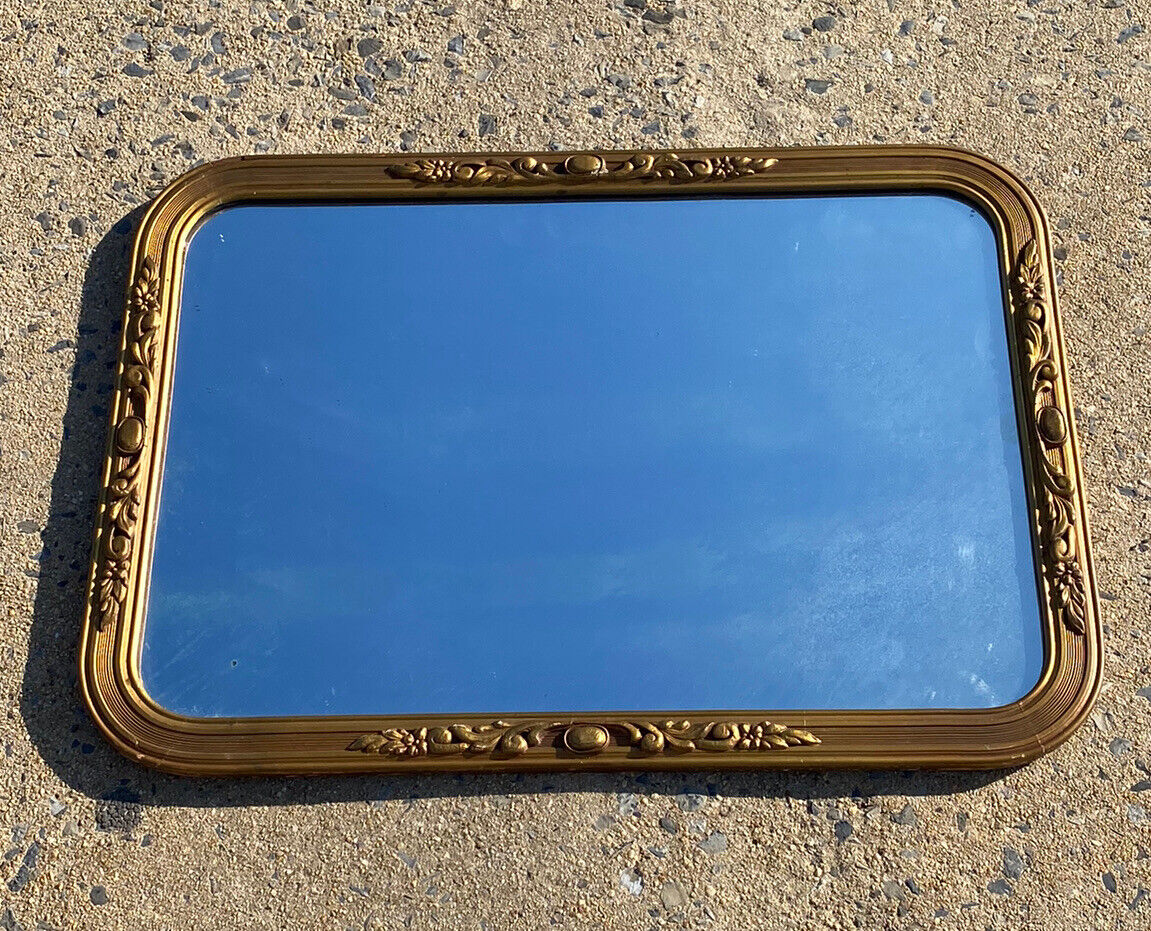 Gold Framed Antique Wood Rectangle Mirror 27” x 20”