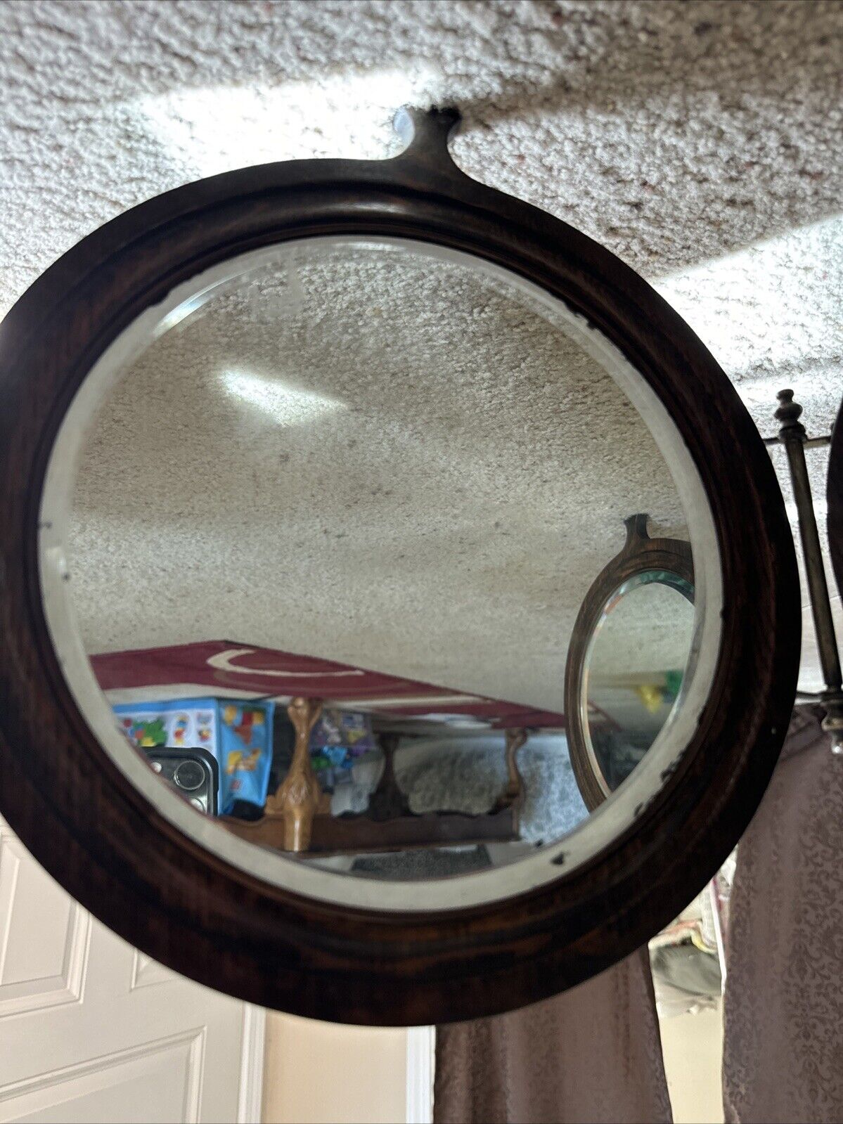 1800s-1900s Antique Wooden Tri-Folding Shaving Mirror