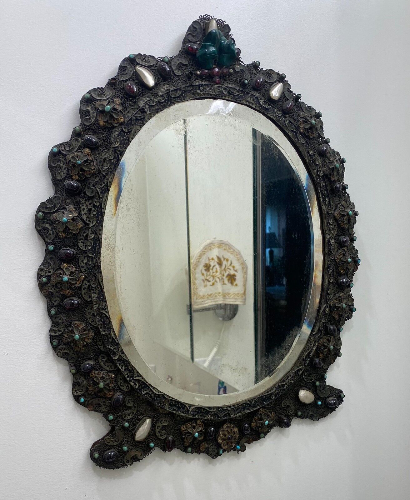Vintage Tin Mirror with Jeweled Accents
