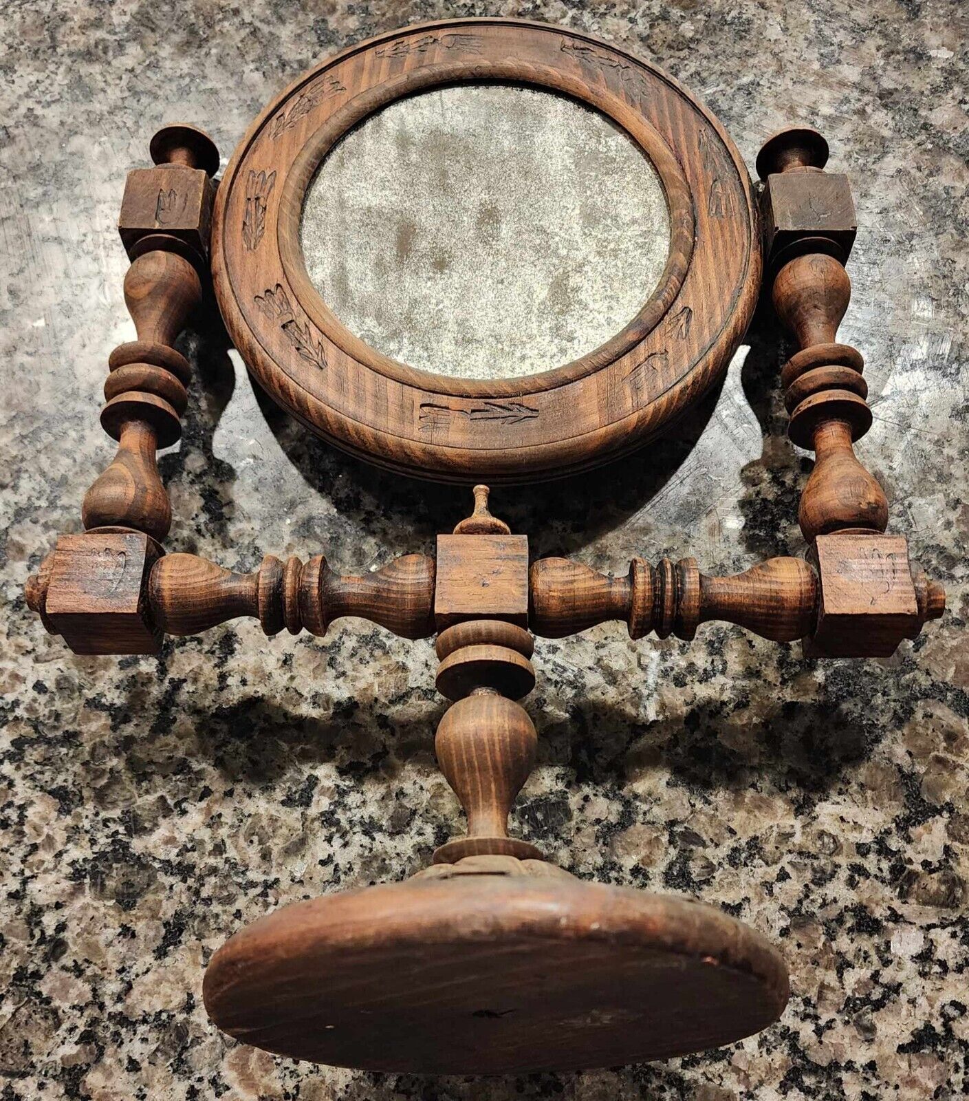 Antique Men's Walnut Pedestal Shaving Mirror circa 1900