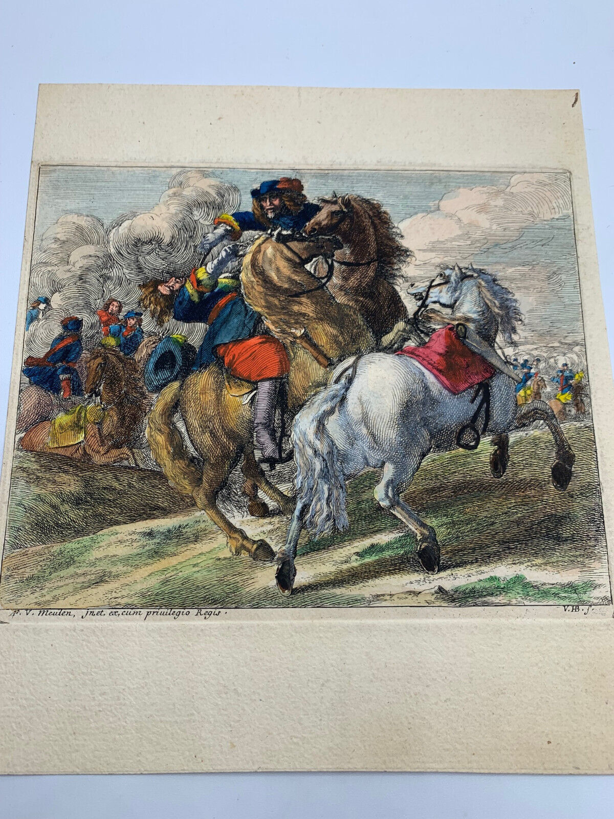 18th century Van Huchtenburgh print featuring men and horses