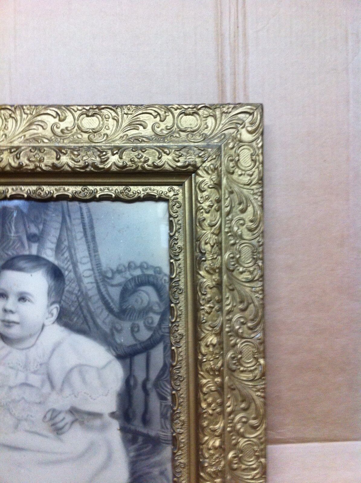 1800s wood pressed carved Gold Guild Picture Frame