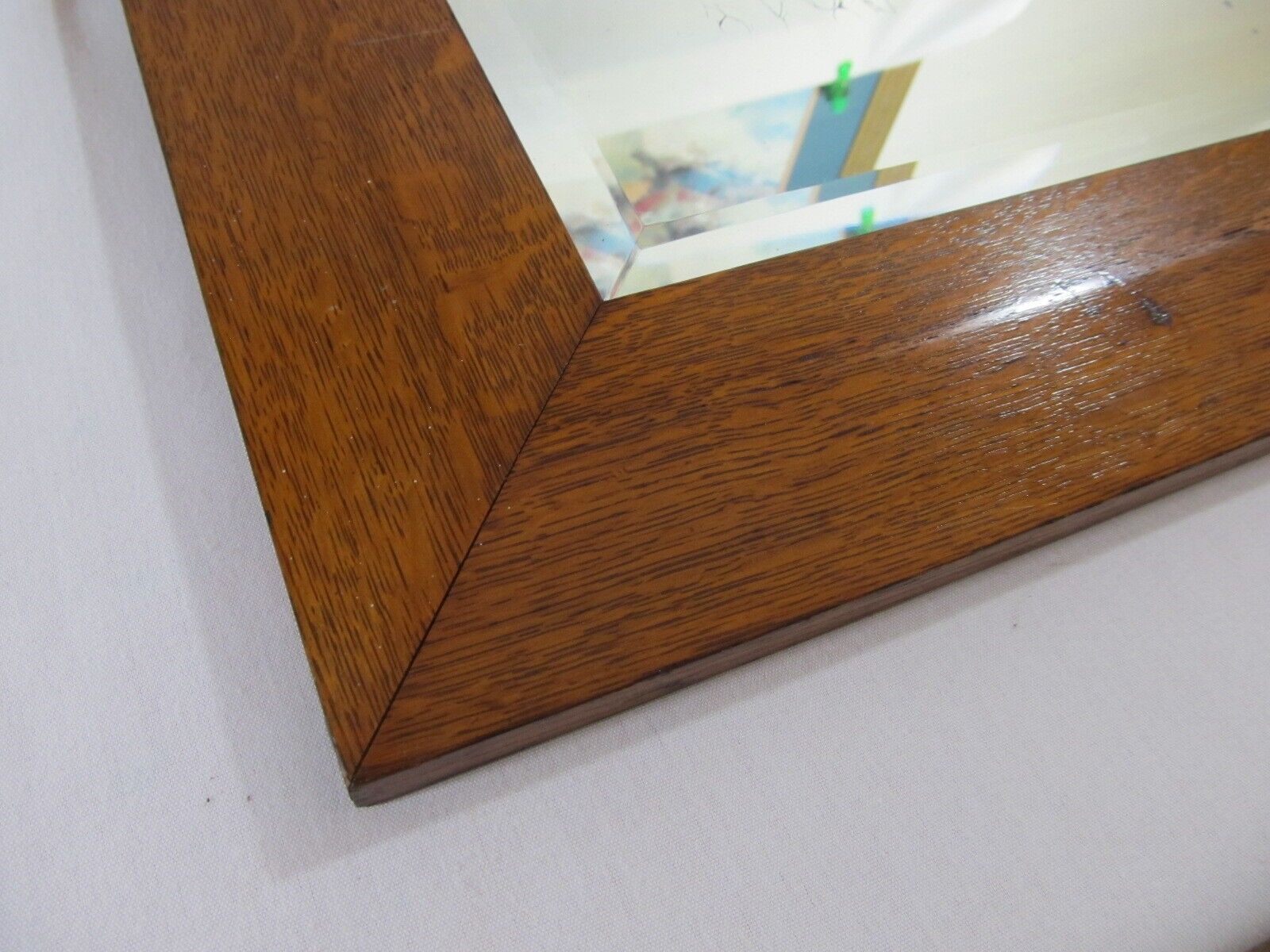 1800's Hand Beveled Mercury Mirror in Antique Oak Frame